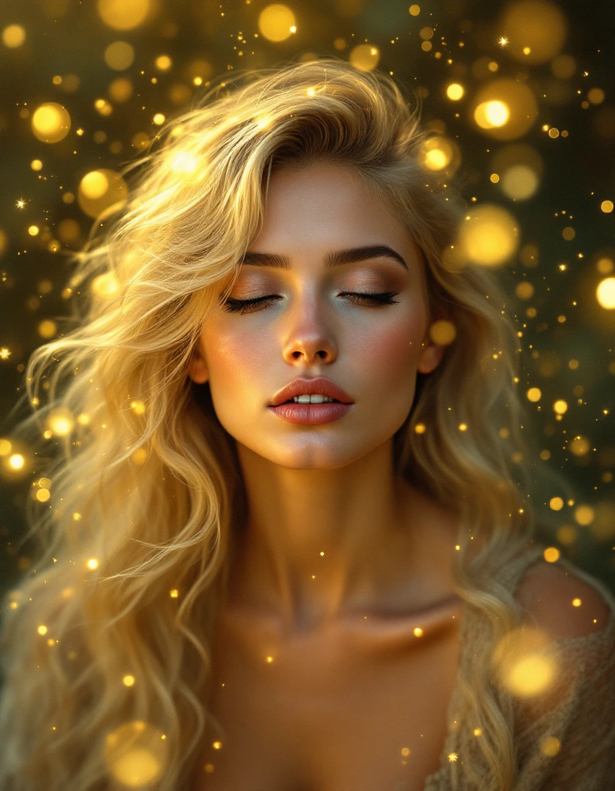 soul-webdesign-prozess-vision Träumende Frau mit goldenen Elementen – steht für die intuitive Entstehung einer Website aus deiner inneren Vision
